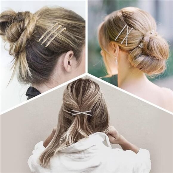 20 Pieces Rhinestone Bobby Pins Crystal Hair Clips Gold and Silver Diamond - Picture 7 of 8